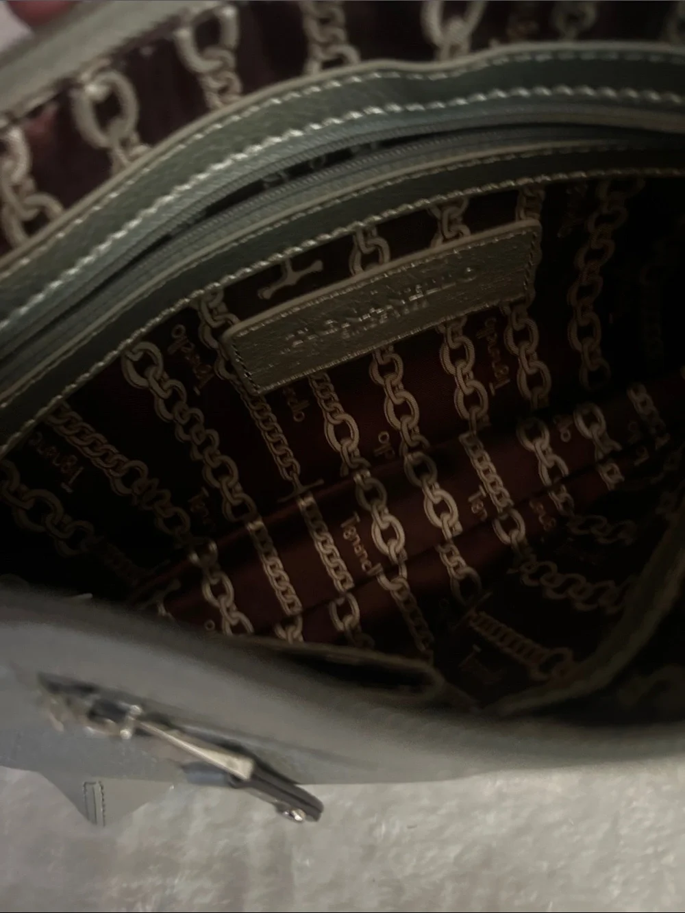 Tignanello Metallic Silver Leather Shoulder Bag